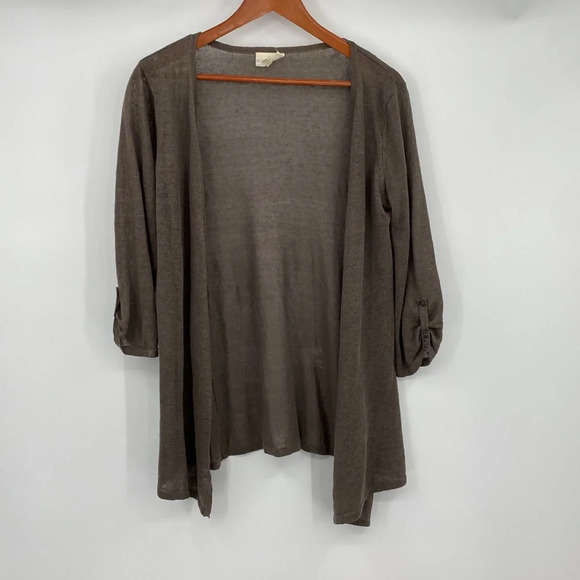 Project Tank Blouse Cardigan Set Womens Sz Medium White Green Striped Linen Cowl - Picture 8 of 13